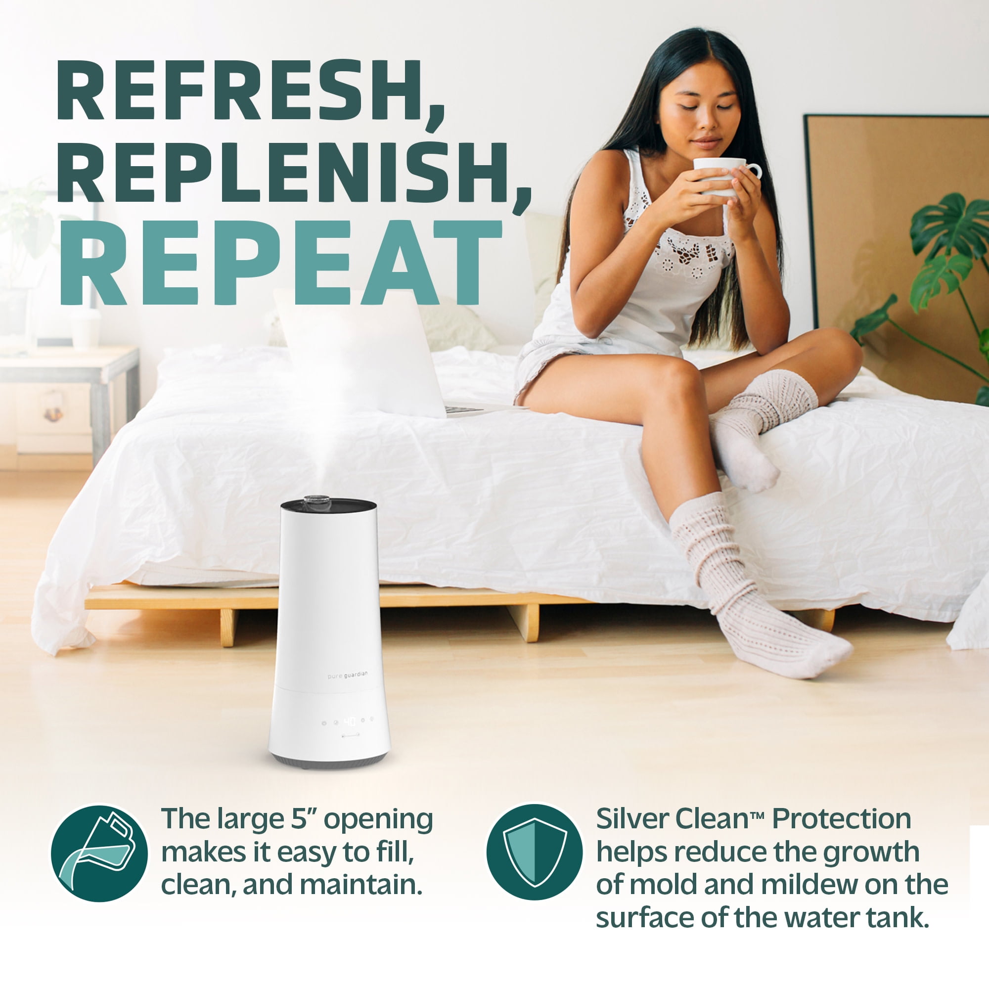 PureGuardian 475 Sq. ft. 90-Hour Cool Mist Ultrasonic Humidifier with Humidistat, 1.6 Gallons, H997W