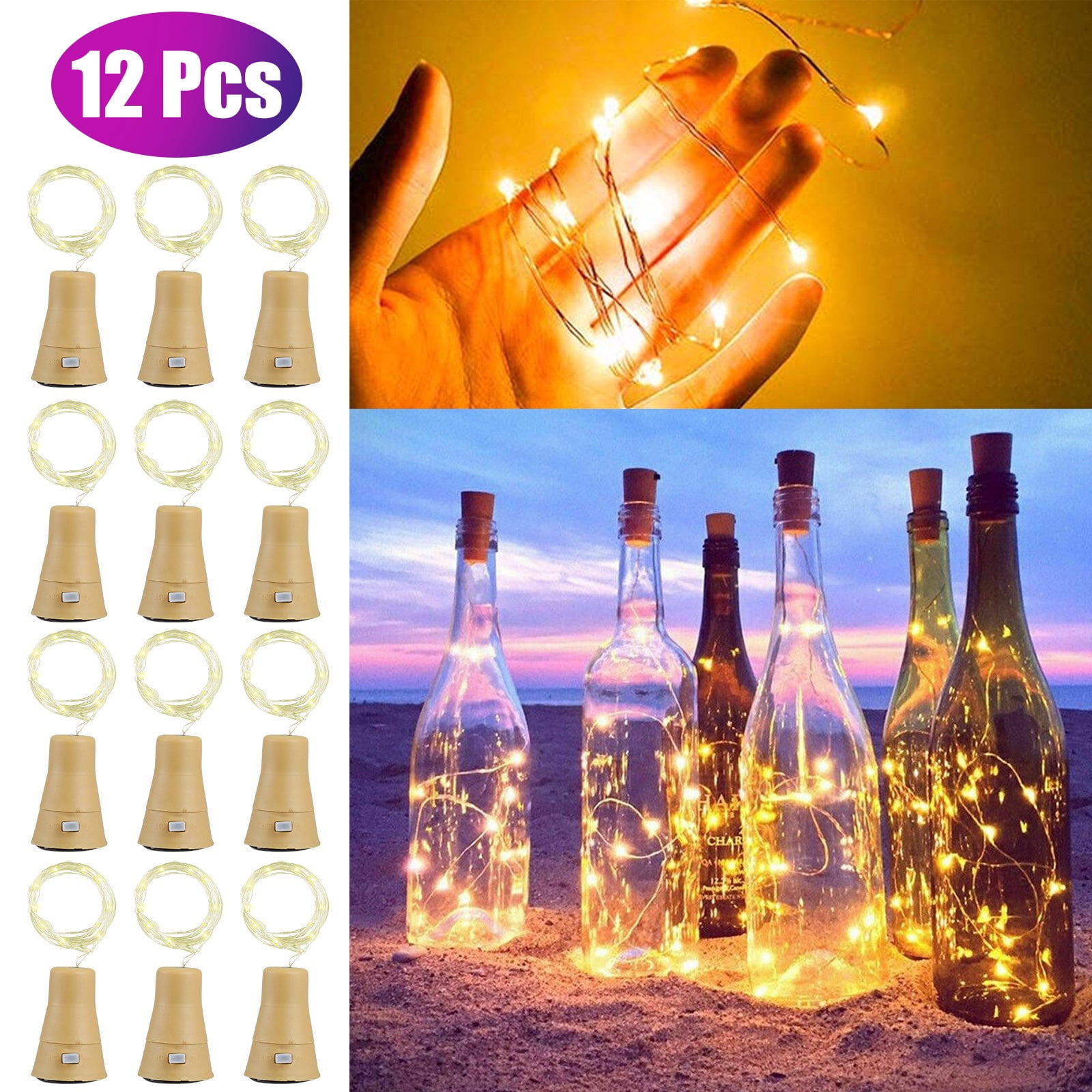 12X 20LED Copper Wire Cork Wine Bottle Starry Fairy Light for Wedding Xmas Party 