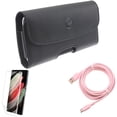 thumbnail image 1 of 10ft Long USB-C Cable w Case Belt Clip w Matte Screen Protector for Samsung Galaxy S21 Plus - Pink Charger Cord, Leather Holster, TPU Film Anti-Glare Accessory Bundle, 1 of 17