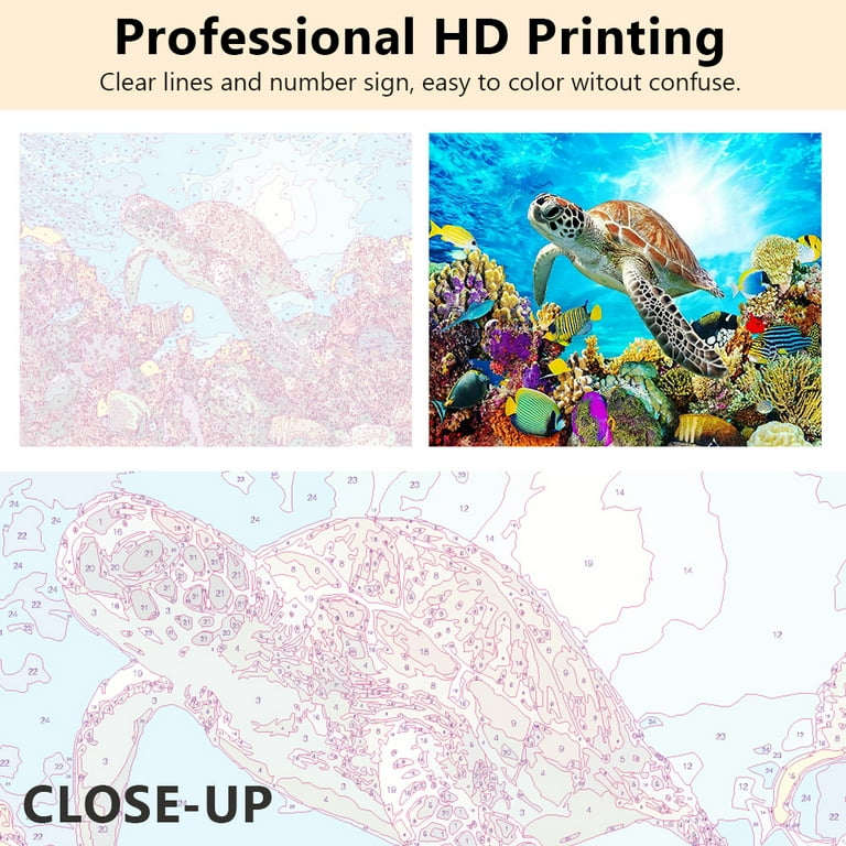 TISHIRON Sea Turtle Paint By Numbers For Adults Beginner And Kids Animals DIY Paint By Number Kits On Canvas With Brushes Oil Hand Painting Canvas Gifts Art Crafts 16"x20"(Frameless