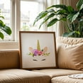 thumbnail image 2 of Cute Unicorn, Magical Unicorn, Fairy Tale, Girl Nursery - Illustration Watercolor Floral Fantasy Whimsical Oak Framed Wall Art Print 16 x 16 inches, 2 of 8