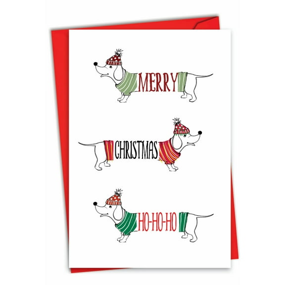 The Best Card Company Christmas Greeting Card with 5 x 7 Inch Envelope (1 Card) Merry Christmas Holiday Dashing Dachshunds-Ho Ho Ho C9563AXSG