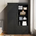thumbnail image 6 of 70" Tall Wardrobe Closet with Hanging Rod, Freestanding Wardrobe Clothes Cabinet with Drawers and Sliding Barn Door, Clothing Storage Cabinet for Bedroom, Laundry Room, Cloak Room, Black, 6 of 7
