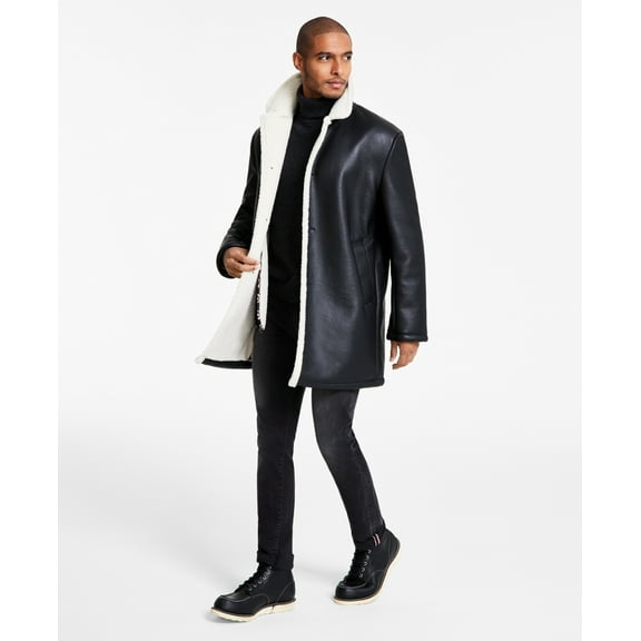 Ben Sherman Mens Classic fit Overcoat Coat 42 L Black White Solid