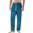 thumbnail image 5 of Dresfit Flannel Pajama Pants for Men Fall Fuzzy Pajamas Fleece Lined Pant Warm Comfort Drawstring Plush Bottoms Fluffy Thick Solid Color Sleepwear with Pockets Royal Blue L, 5 of 9