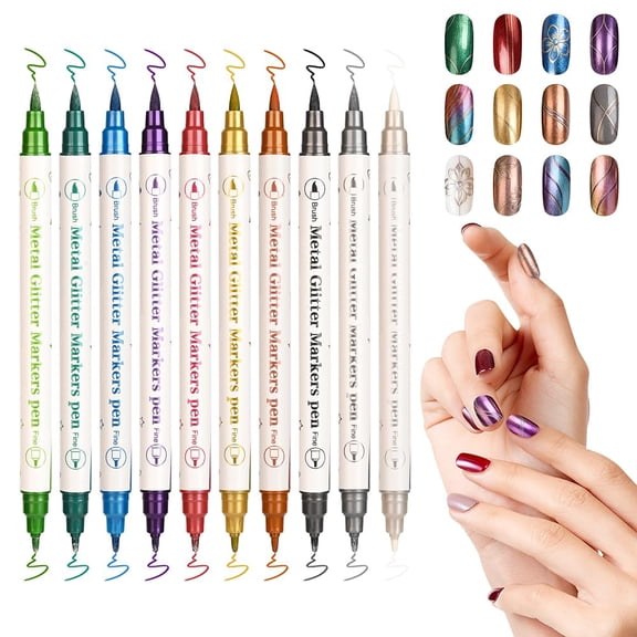10Pcs Double Ended Nail Art Pens, NOGIS 3D Nail Paint Pens for Nail Decor, 10 Color Nail Graffiti Dotting Drawing Point Pen Sets Nail Art Painted Pen Nail Design Kit for Nail DIY Decoration