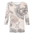 thumbnail image 4 of Craaazy T-Shirts Graphiques pour Femmes Grande Taille Coupe Ample Couleur Unie Col Rond Décontracté Manches 3/4 T-shirt à Imprimé Floral pour Hauts de Printemps pour Femmes, Hauts d'Été pour Femmes, 4 of 5