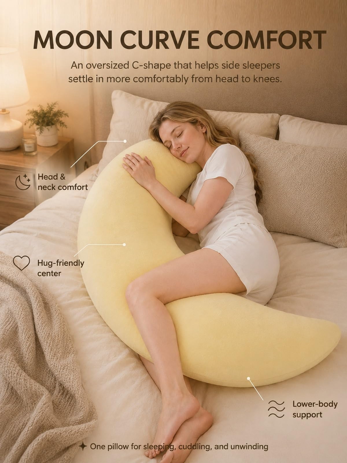 Moon Spoon Body Pillow, Crescent Moon Body Pillow, Oversized Supportive Moon Shaped Pillow