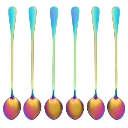 

Teaspoons Set of 6 Rainbow Color Spoon Long-Handle Ice Cream Desert Spoon Stir Spoons Mixing Spoon Pointed Head