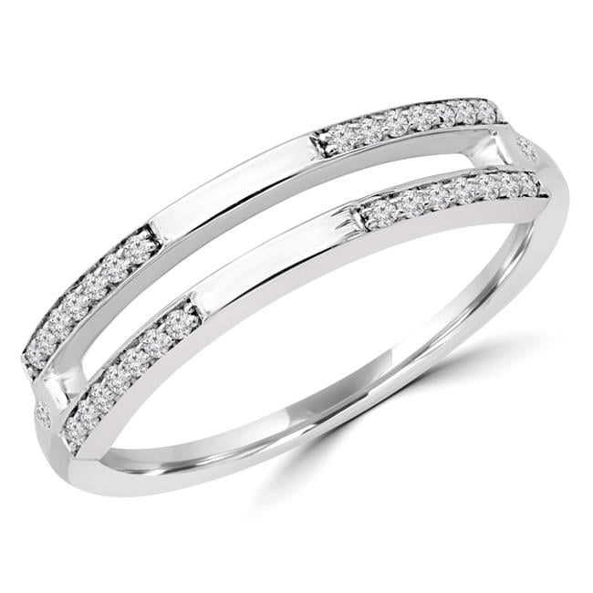 9ct White Gold Diamond Ring Double Row Diamond Wedding Ring Band 
