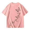 thumbnail image 2 of Summer Tops Kids Teen Girls Summer Breathable Soft Short Sleeve Round Neck Casual T Shirt with Butterfly Prints Girls T Shirts Light Pink 3 Years-4 Years, 2 of 4