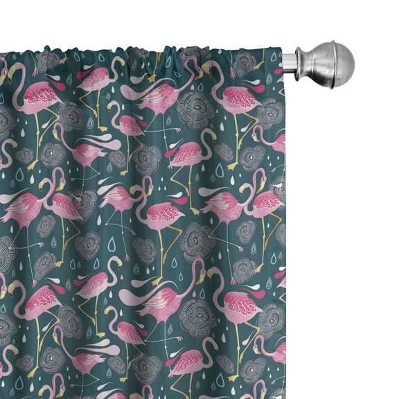 Ambesonne Flamingos Curtains, Exotic Bird Pattern, Pair of 28"x95", Dark Green Pale Pink