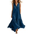 thumbnail image 2 of ClodeEU Women's Sleeveless V Neck Tiered Ruffle Maxi Dress with Pockets,Casual Loose Flowy Swing Dress Navy,Women's Plus M, 2 of 6