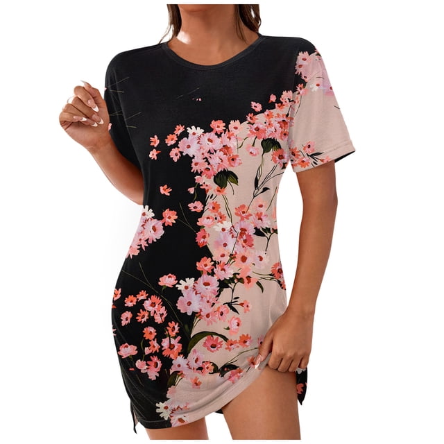 QIPOPIQ Robes pour Femmes Longues Fluides Robe à Étages Manches Courtes Imprimé Bohème Robe de Plage Robe d'Été Robe Longueur Genou Offres 2023
