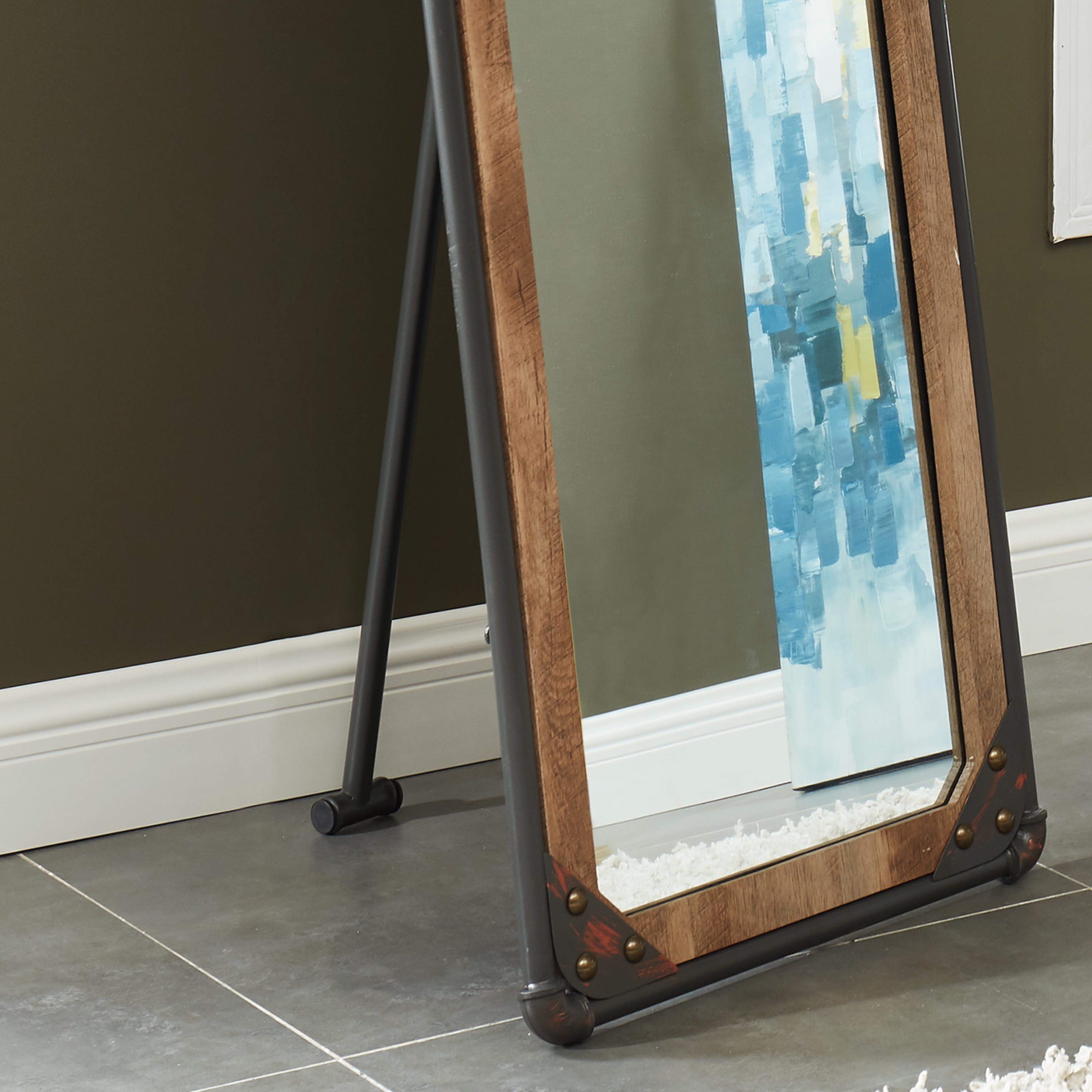 Furniture of America Asher Metal 68-in Standing Mirror, Sand Black