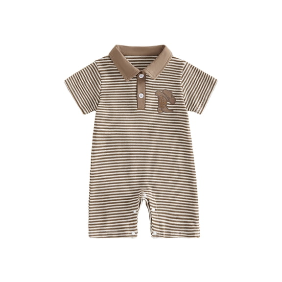 BemeyourBBs Western Baby Boy Summer Clothes Newborn Baby Boy Cowboy Outfit Waffle Knit Striped Romper Casual Sailboat Cowgirl Hat Boots Embroidered Button Short Sleeve Infant Jumpsuit