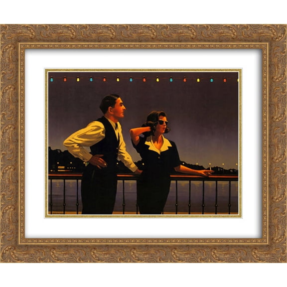 Midnight Blue 2x Matted 24x20 Gold Ornate Framed Art Print by Jack Vettriano