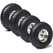 (4 Pack) AR-PRO 10" Heavy-Duty Replacement Tire and Wheel - 4.10/3.50-4" with 10" Inner Tube, 5/8" Axle Bore Hole, 2.2" Offset Hub and Double Sealed Bearings for Hand Trucks and Gorilla Cart Silver