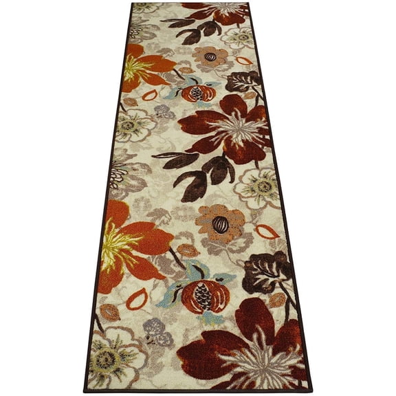 Extra-Long Low Pile Runner Rug Skid Resistant Backing Rug Runner Big Flower Design Multi Color Cut to Size Roll Runner Rugs - 24 Feet x 26 Inch