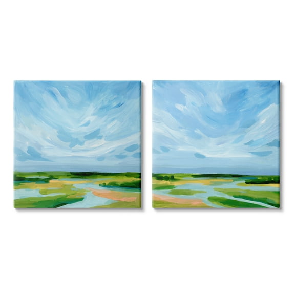 Stupell Industries River Landscape Painting Nature Painting Gallery Wrapped Canvas Print Wall Art, 24 x 24, Set of 2