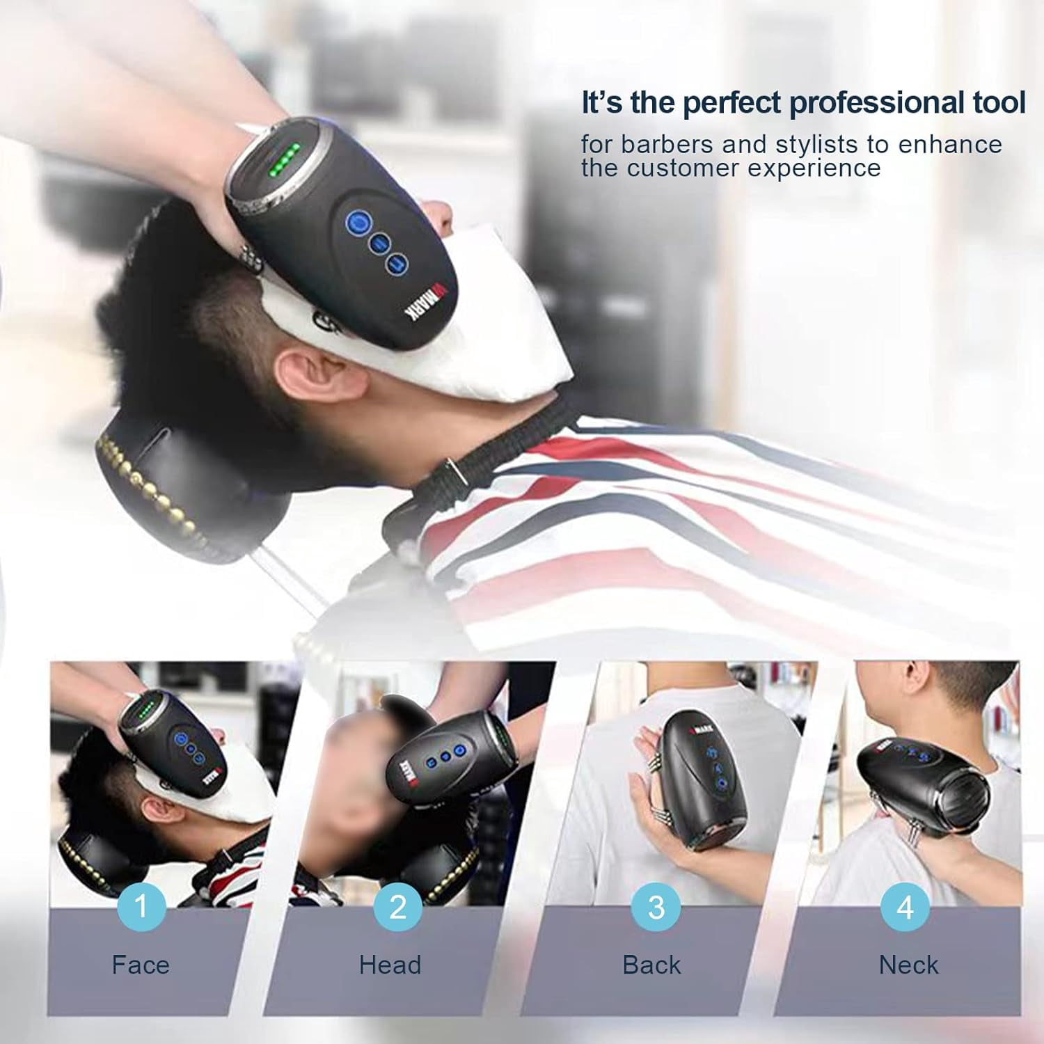 Barber Massager/Cordless HandheldMassager, Charge Neck/Legs/Hand/FaceMassager, 2 Massage Nodes 2600AMH,Black