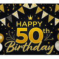 thumbnail image 3 of Black Background Happy 50th Birthday Banner with Golden Crown Balloons and Bunting Decors for Birthday Party Photography Props Backdrop Supplies, 3 of 6