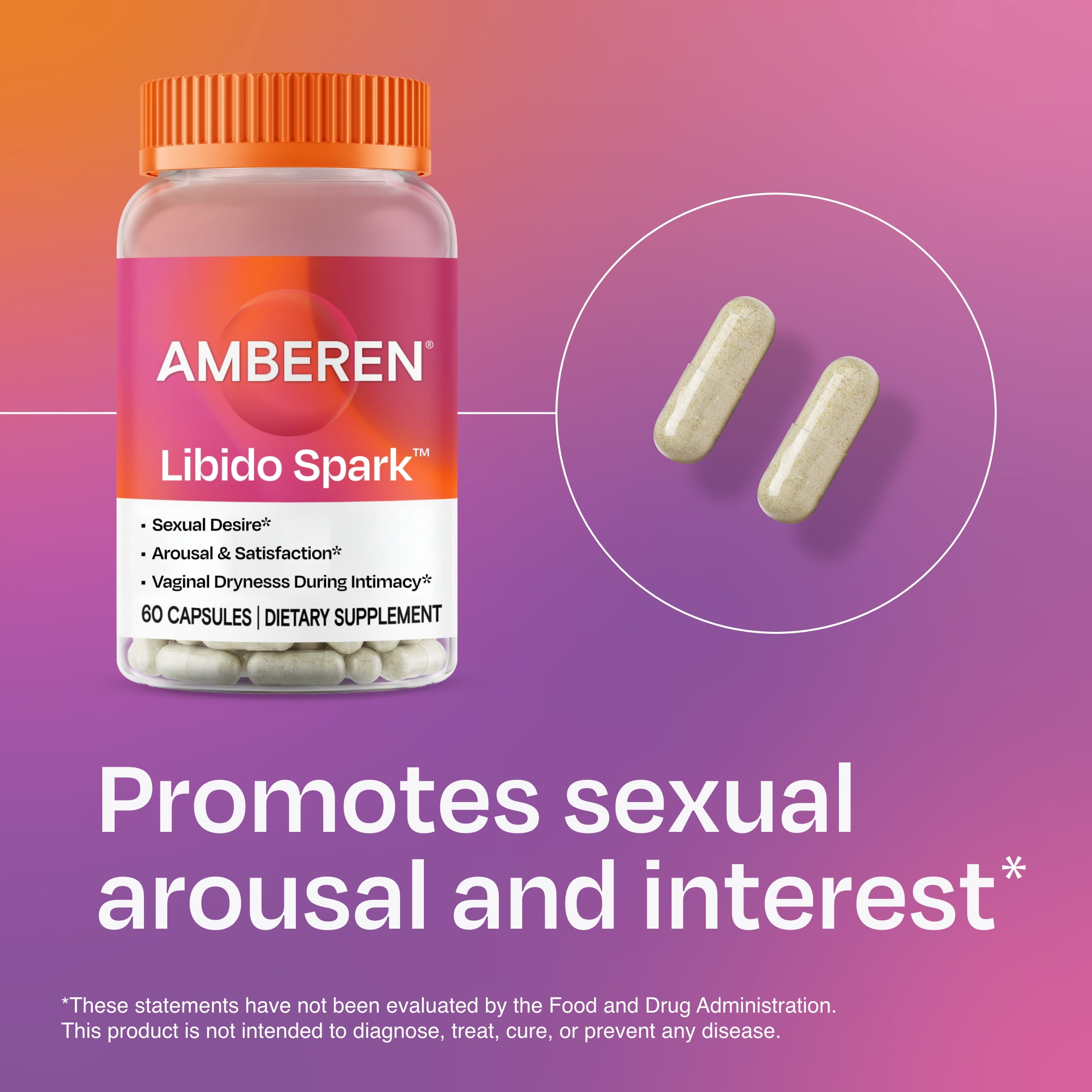 Amberen Libido Spark Menopause Supplement for Women, Clinically Proven Asian Ginseng Extract to Help Provide Targeted Support for Sexual Vitality During Menopause, Soy & Hormone Free, 60ct Capsules