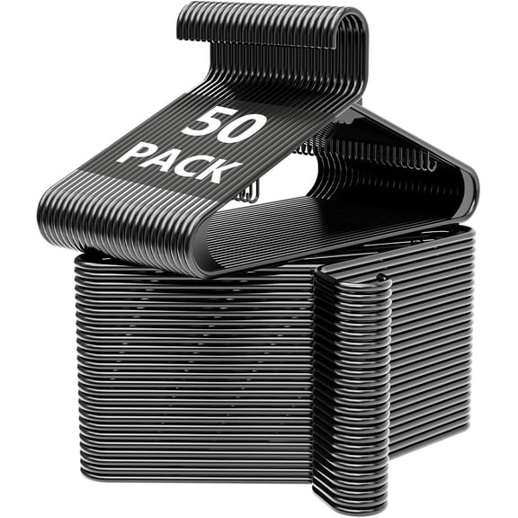 UEAKPIC Plastic Hangers 50 Pack, Space Saving Heavy Duty Clothes Hangers with Non Slip Hooks for Adults, Black