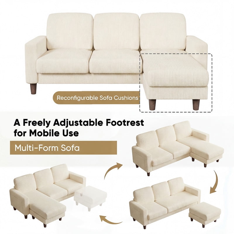Homall Cloud Modular Sectional Sofa 3 Seat L-Shaped Cloud Oversized Sofa Couch for Living Room, Apartment and Small Space,Corduroy Beige