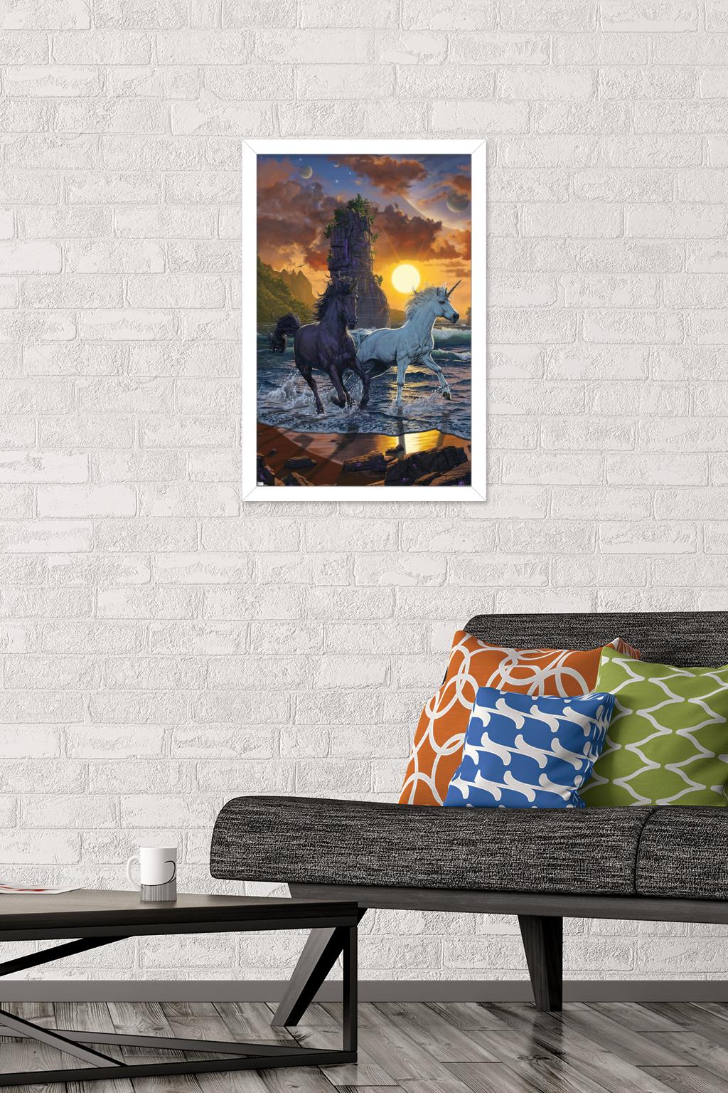 Vincent Hie - Unicorns On A Beach Wall Poster, 14.725" x 22.375", Framed