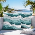thumbnail image 3 of Throw Pillow Covers 16x16 Inch Set of 2, Turquoise Ombre Waterproof Outdoor Pillow Covers, Modern Geometric Moire Abstract Art Decorative Cushion Pillowcases for Couch, Sofa, Bed, Garden, Patio, 3 of 9