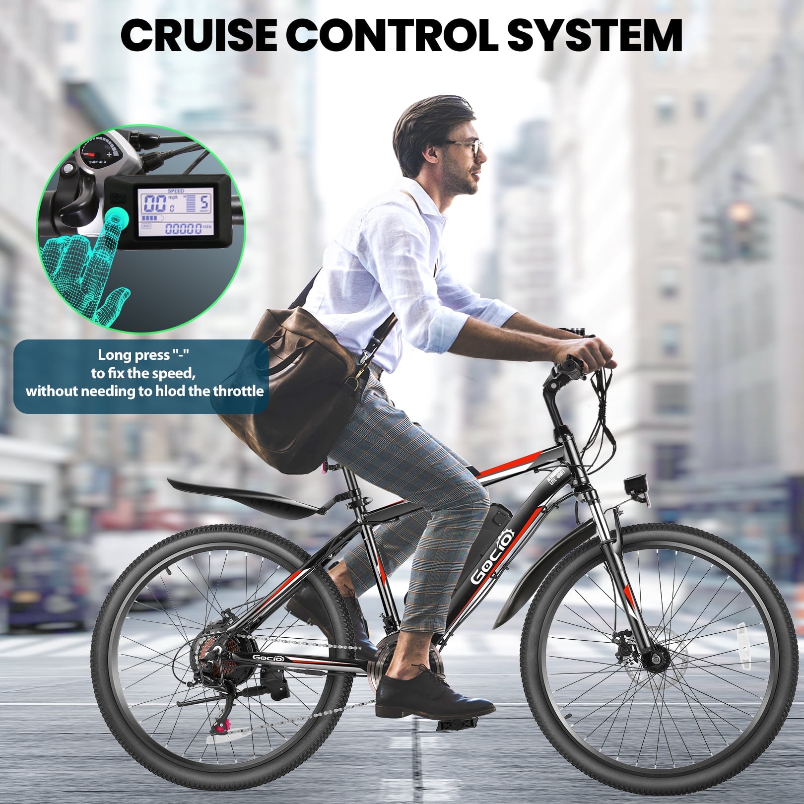 Gocio Peak 750W Electric Bike 26" Electric Bicycle for Adults Max 19.8mph Cruise Control System Ebike, 48V 375Wh Mountain Bike, 21 Speed for Man Woman UL2849 Certified