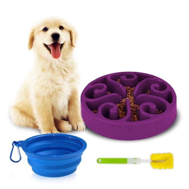 Tazón de Comida Lenta para Perro Antideslizante No Tóxico con Fuente de Agua para Diversión Interact