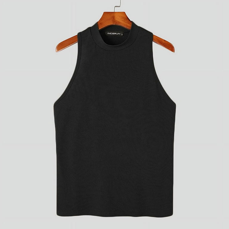INCERUN Men's Sleeveless Vest Slim Fit Solid Color Half-collar Gym Tops 