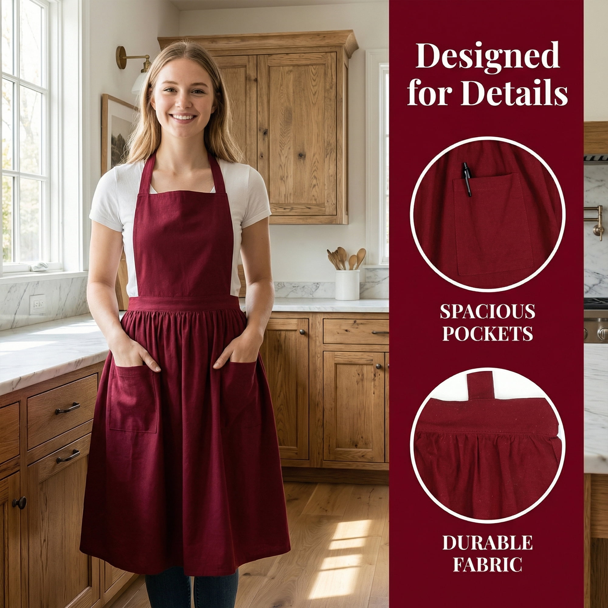 Unique Bargains Women's Kitchen Apron Long Waist Cooking Apron 37.4x50.4in Burgundy