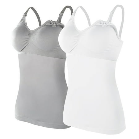 

NIUREDLTD Womens Nursed Tank Tops Built In Bra Top For Breastfeeding Maternity Camisole Brasieres 2PC With 4PC Pads
