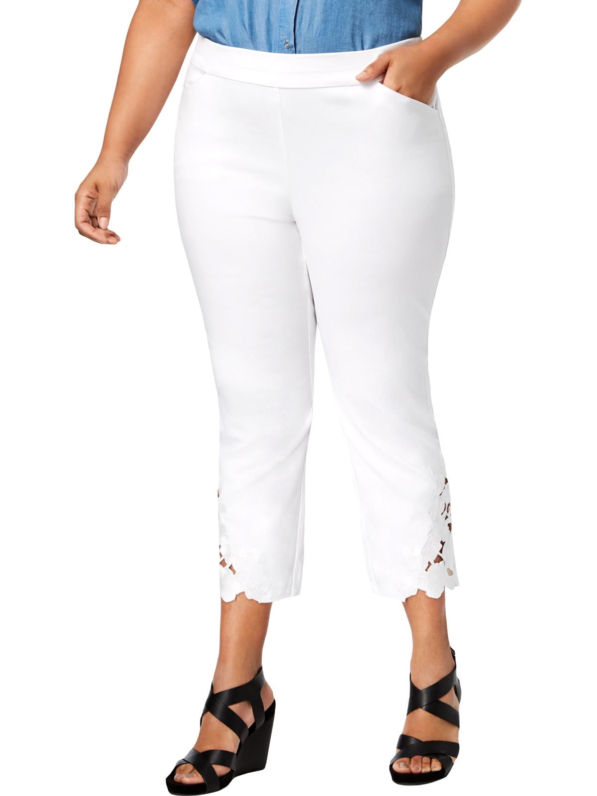 INC Womens Plus Solid LaceHem Capri Pants White 18W