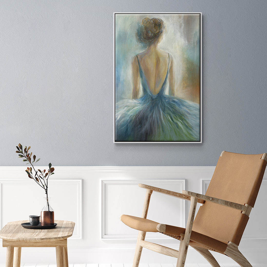 Lady in Blue Framed Premium Gallery Wrapped Canvas - Ready to Hang - 25 x 37 - White Floating Frame