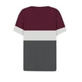 thumbnail image 2 of Women's Color Block T-shirts Buttons V Neck Short Sleeve Striped Summer Tops July 4th Festive Tshirts (XL, Wine), 2 of 5