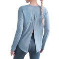 thumbnail image 4 of Women Casual Round Neck Workout Shirts Splicing Back Long Sleeve Juniors Tunic Top Loose Fit Yoga Tops Pilates Shirts Blue Size S-2XL, 4 of 6