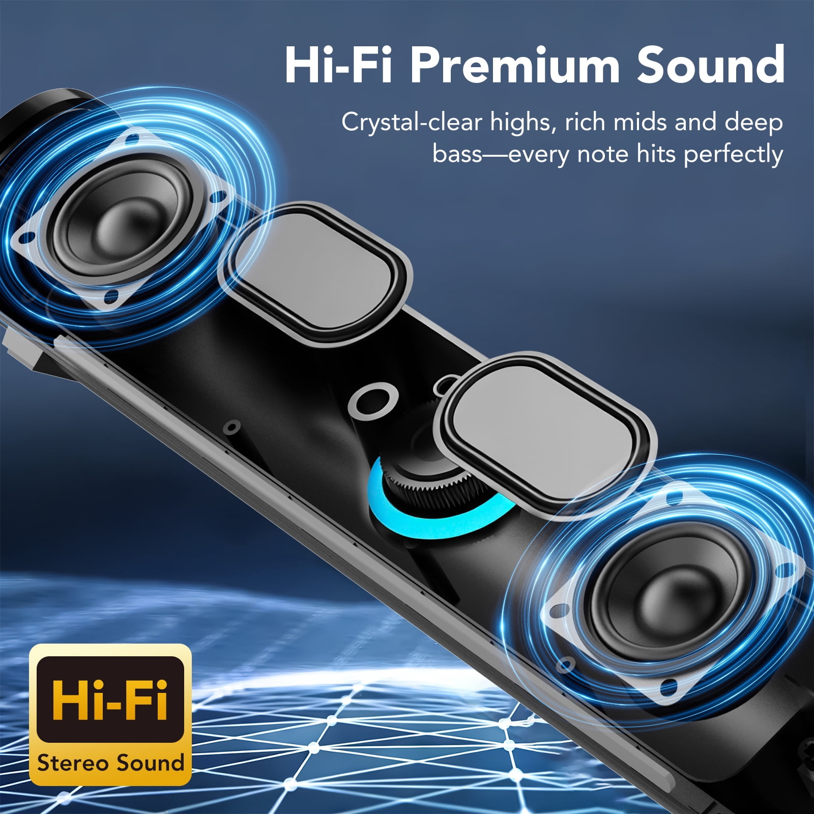 Bluetooth Computer Speakers, 3.5mm PC Sound Bar for Desktop Monitor, Deep Bass 3.0 USB Powered for Computer Bluetooth Speaker, Colorful LED Lights with Switch Button, Surround Sound PC Spearkers