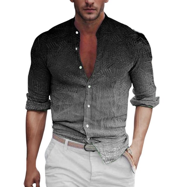 Camisas Hombre Vestir Camisa de manga larga para hombre, camisa con botones, camisa informal para hombre, blusa de corte superior, camisa de cambio gradual (Grey, L)