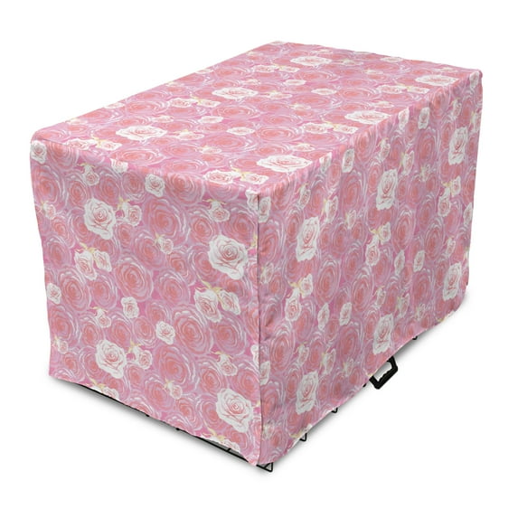 Rose Dog Crate Cover, Abstract Romantic Pattern with Flowers Bloom, Easy to Use Pet Kennel Cover Small Dogs Puppies Kittens, 7 Sizes, Pink Purple, by Ambesonne