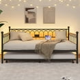 thumbnail image 6 of Memoryfield Twin Size Daybed Frame with Trundle, Metal Platform Sofa Bed Frame with LED Lights and Charging Station, for Small Spaces, Black, 6 of 9