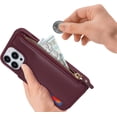thumbnail image 2 of for iPhone 15 Pro Magsafe Case with Card Holder,Wallet Phone Case for Women,Zipper PU Leather Cover,Snap Clasp,Cute Purse Gift for iPhone 15 Pro 6.1" (Wine Red), 2 of 17