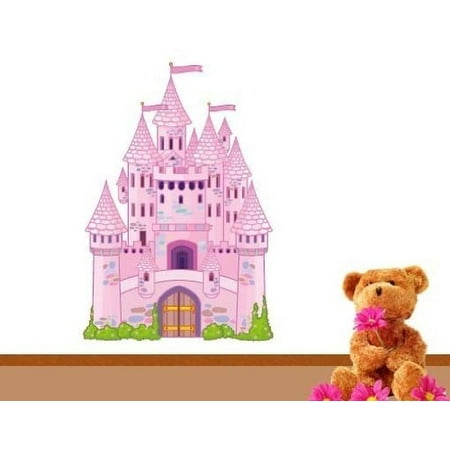 Fairy Princess Wall Stickers - Pink Fairy Tale Princess Castle Wall Decal - wall print decal, sticker, mural vinyl art home decor - DS 357 - 12in x 8in