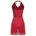thumbnail image 5 of YiZYiF Women's Latin Leotard Dress Halter Neck Fringe Dance Costume for Modern Jazz Samba Rumba Cha Cha Wine Red XXL, 5 of 7