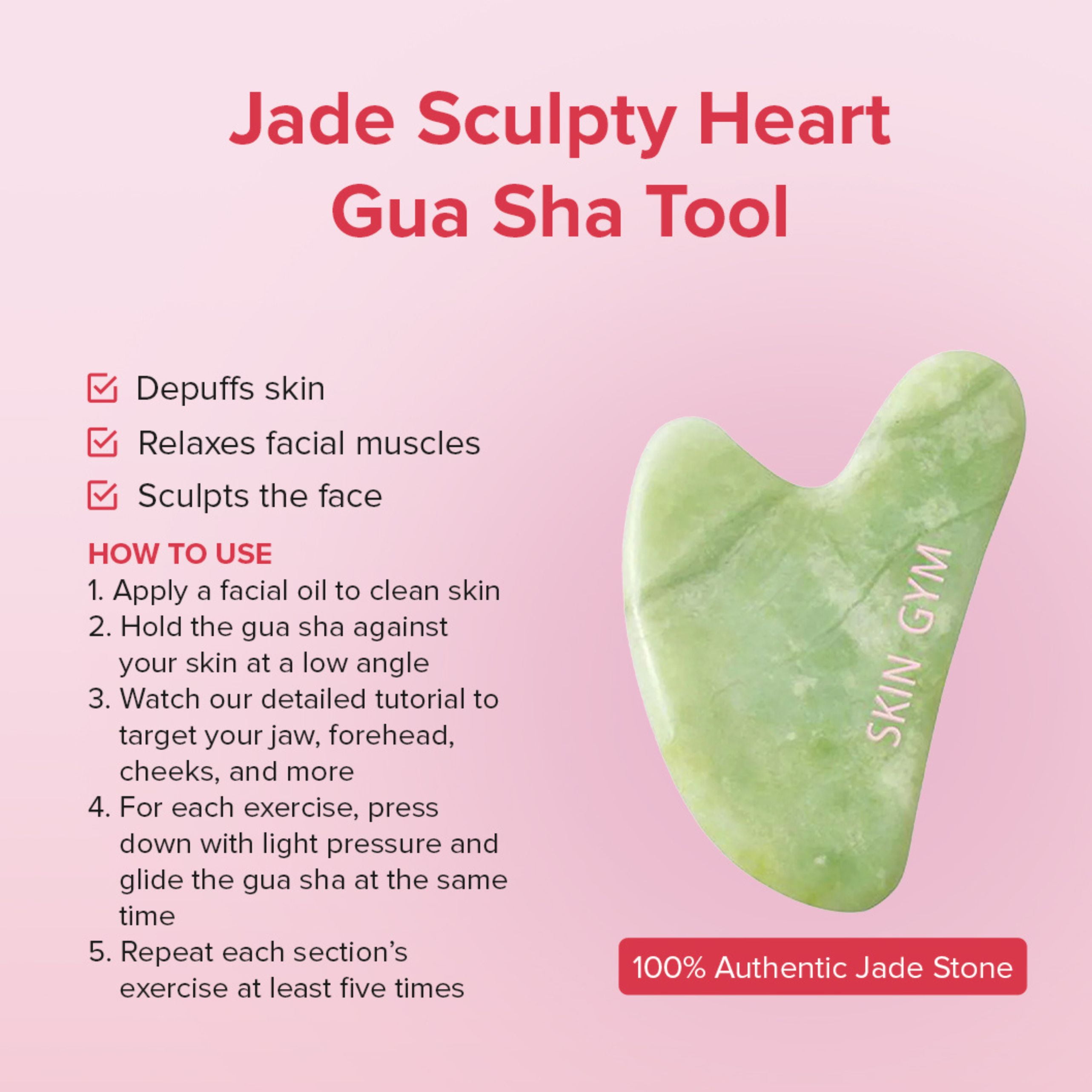 Skin Gym Jade Facial Workout Set with Facial Roller and Sculpty Heart Gua Sha Tools