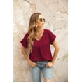 thumbnail image 5 of Uvplove Summer Blouses for Women Elegant Casual V Neck Chiffon Blouses Tops Shirts,Wine Red,M, 5 of 8