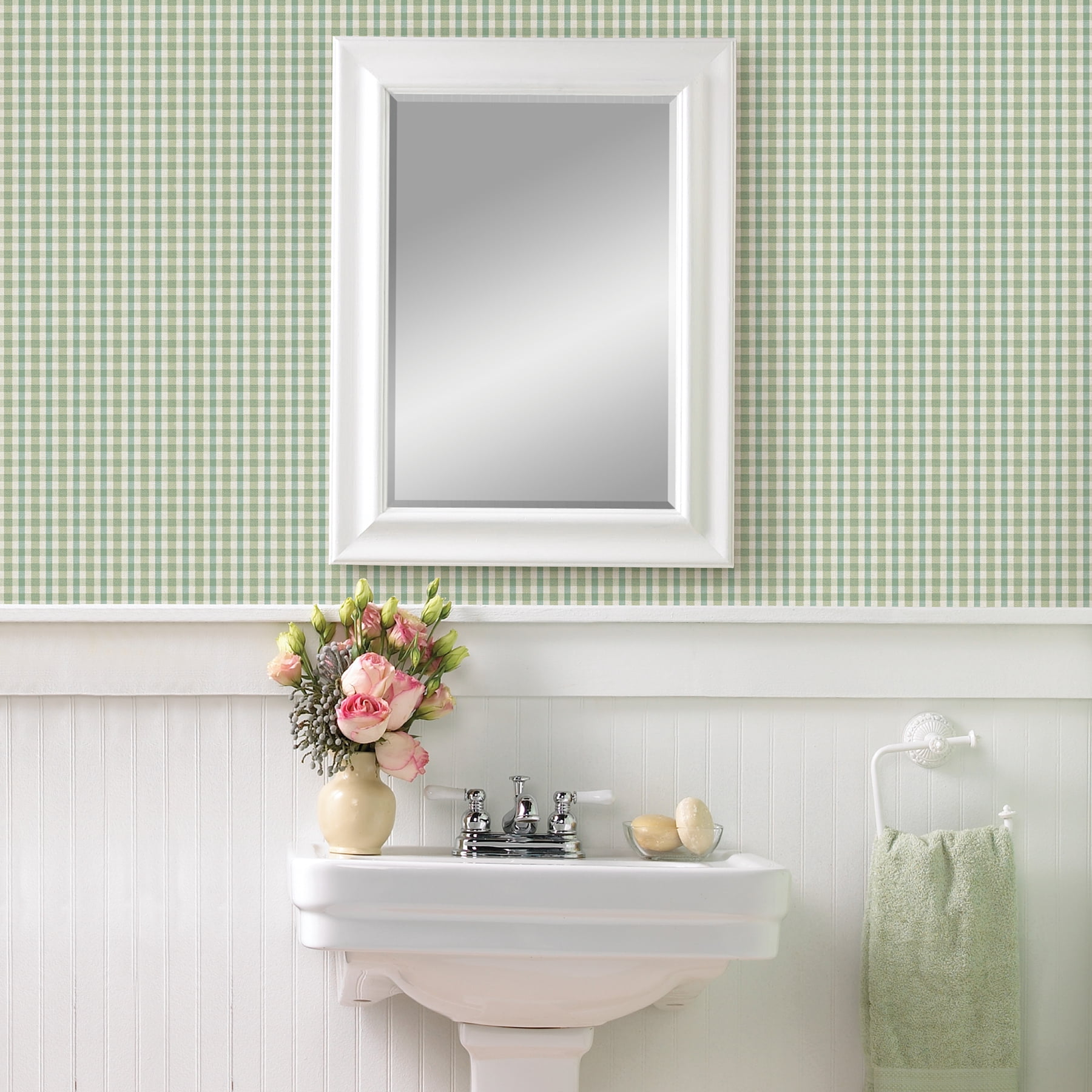 Chesapeake Roslin Sage Check Unpasted Non Woven Wallpaper, 20.5-in by 33-ft, 56.4 sq. ft.